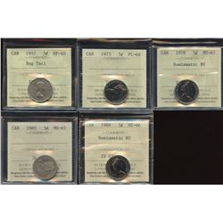 Five Cents - ICCS Graded Lot of 5
