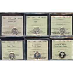 Ten Cents - ICCS Graded Lot of 6