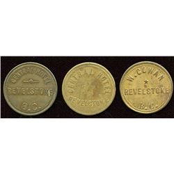 British Columbia - Br. 936, 937, 938.  Lot of three Revelstoke, B.C., tokens.