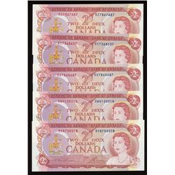 Bank of Canada $2 1974 - Lot of 5 Sequential Prefix Radars