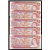 Image 1 : Bank of Canada $2 1974 - Lot of 5 Sequential Prefix Radars