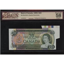 Bank of Canada $20, 1969 - Folding and Cutting Error