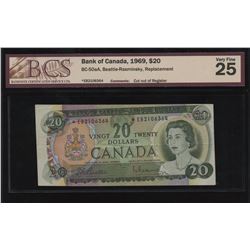 Bank of Canada $20, 1969 Replacement - Cut out of Register Error