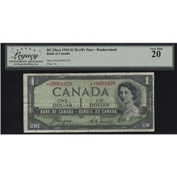 Bank of Canada $1, 1954 Devil's Face Replacement