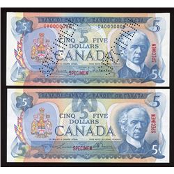 Bank of Canada $5, 1972 & 1979 - Specimen Notes