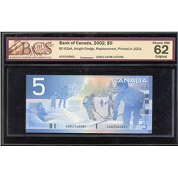 Bank of Canada $5, 2002 Replacement