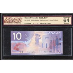 Bank of Canada $10, 2001 Replacement