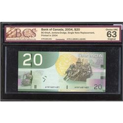 Bank of Canada $20, 2004 Single Note Replacement