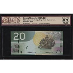 Bank of Canada $20, 2004 Single Note Replacement