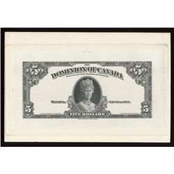 Dominion of Canada, 1924 $5 B&W Face die proof, mounted on card.