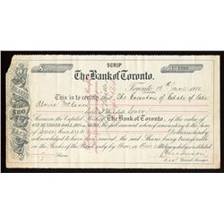 Bank of Toronto, "Scrip" share certificate