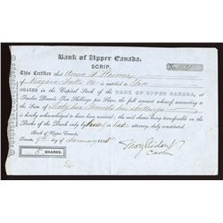 Bank of Upper Canada, certificate for 5 share