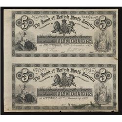 Bank of British North America, 1871 $5 Face Proofs.