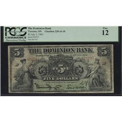Dominion Bank $5, 1905