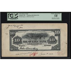 Quebec Bank, $10 Face Proof, 1898.