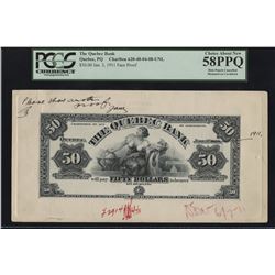 Quebec Bank, $50 1898, Face and Back Proofs
