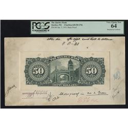 Quebec Bank, $50 (1911) Back Model