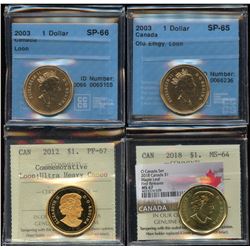 Lot of 4 Graded Loonies (2003 - 2018)