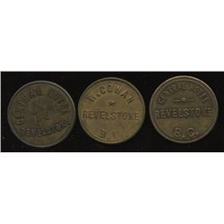 Br. 936, 937, 938.  Lot of three Revelstoke, B.C., tokens.