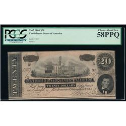 1864 $20 Confederate States of America Note PCGS 58PPQ