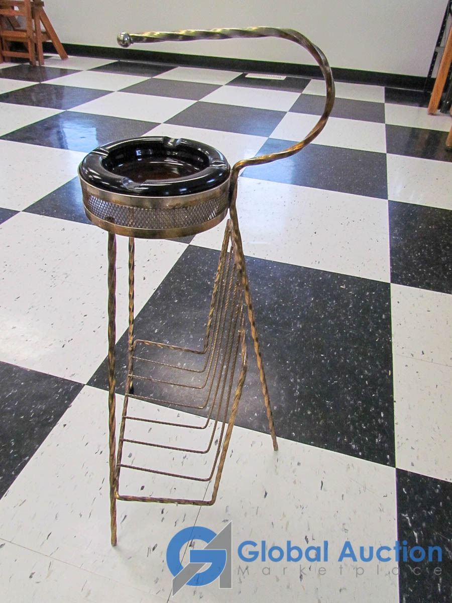 Vintage 3Legged Metal Ashtray Stand with Magazine Stand Base