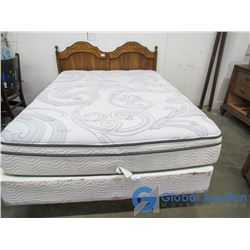 Queen Size Bed Frame, Box Spring, Mattress & Wooden Headboard