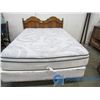 Image 1 : Queen Size Bed Frame, Box Spring, Mattress & Wooden Headboard