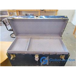 Vintage Blue Metal & Brass Trunk - OFFSITE