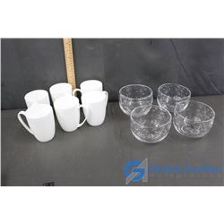 Set of 6 Coffee Cup and a Set of 4 Clear Glass Bowls