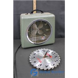 Canadian Beauty Heater and Fan (Working) and Peavey Mart Clock