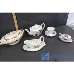 Tea Pot, Cup and Sugar, Gravy Boat and Serving Dish