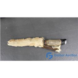 Small Bone Handle Knife With Handmade Animal Sheath