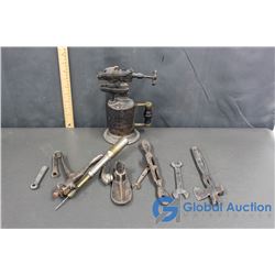 Various Vintage Castiron Tools & Torch
