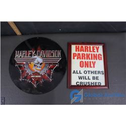 Harley Davidson Tin Sign & Harley Framed Parking Spot Sign