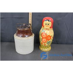 1 Large Russian Nesting Doll & Crock with Lid