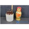 Image 1 : 1 Large Russian Nesting Doll & Crock with Lid