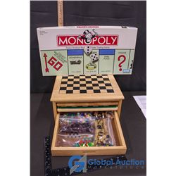 Monopoly & 10 in 1 Wooden Game Set (Missing Pieces)