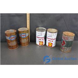 Oil Tins: (2) Esso (Full), (2) Shell & 1 BA Empty