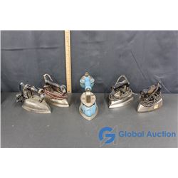 4 Electric Irons & 1 Gas Iron