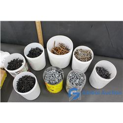 6 Containers of Assorted Screws, 2 Containers of Nails