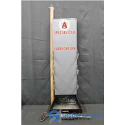 Vintage Alemite Specialized Lubrication Shelf Wrack with Grease Gun