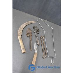Vintage Wrenches, Pipe Wrenches, Stocking Stretcher, Sickle