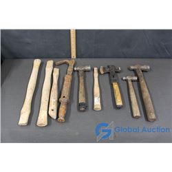 Roofers Hammer, (3) Ball Peen Hammers, Wooden Hammer Handles & Nail Puller