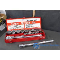 3/4" Drive Socket Set, with Breaker Bar & Ratchet, 2 Extensions & 1" Drive 18" Extension