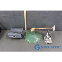 Electric Car Heater, Electric Iron (no cord) & Porcelain Light