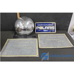Volkswagon Hub Cap, Polaris Plate & 2 Bowsman Signs