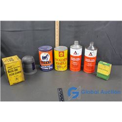Shell & Huskey Oil Tins, Allis-Chalmers Tins, John Deere Part Boxes, Etc.