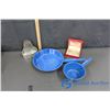 Image 1 : 2 Blue Enameled Pots, Soap Dish Mount & Monicals