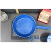 Image 2 : 2 Blue Enameled Pots, Soap Dish Mount & Monicals