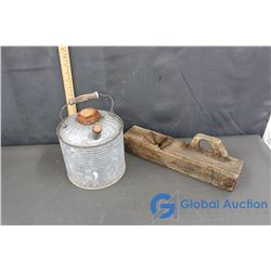 Vintage Galvanized Gas Can & Wooden Plainer